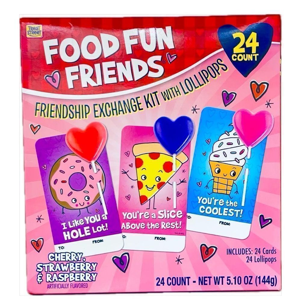 Treat Street Food Fun Friends 24 Pack Fruit F Lollipops Friendship Exchange Kit